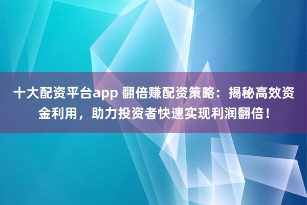 十大配资平台app 翻倍赚配资策略：揭秘高效资金利用，助力投资者快速实现利润翻倍！