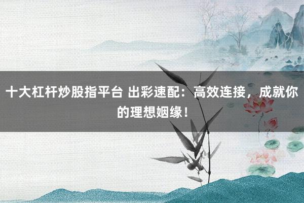 十大杠杆炒股指平台 出彩速配：高效连接，成就你的理想姻缘！