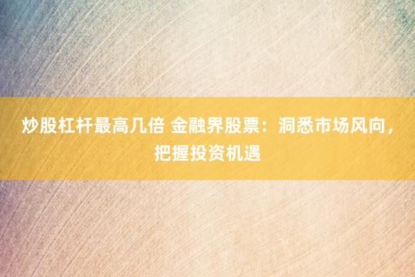 炒股杠杆最高几倍 金融界股票：洞悉市场风向，把握投资机遇