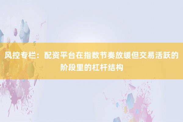 风控专栏:配资平台在指数节奏放缓但交易活跃的阶段里的杠杆结构